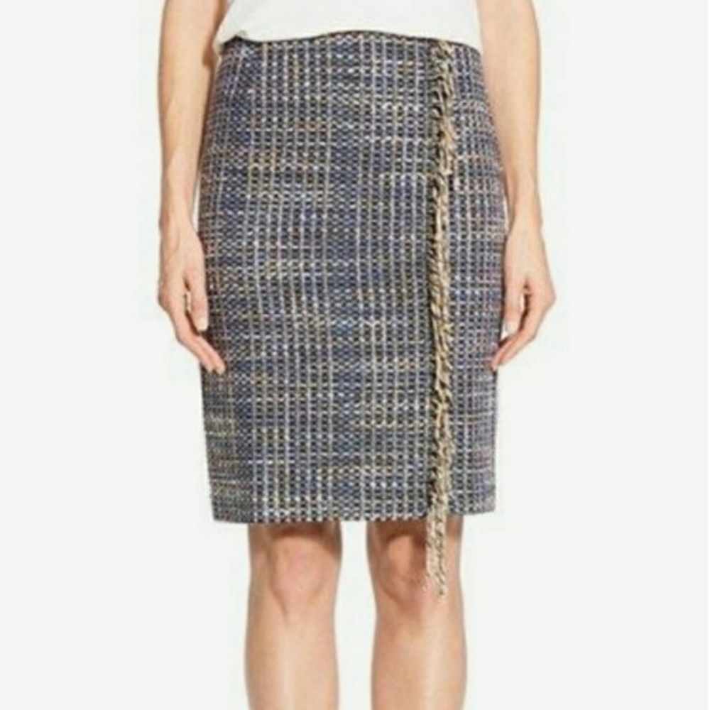 HALOGEN Fringe Faux Wrap Pencil Skirt